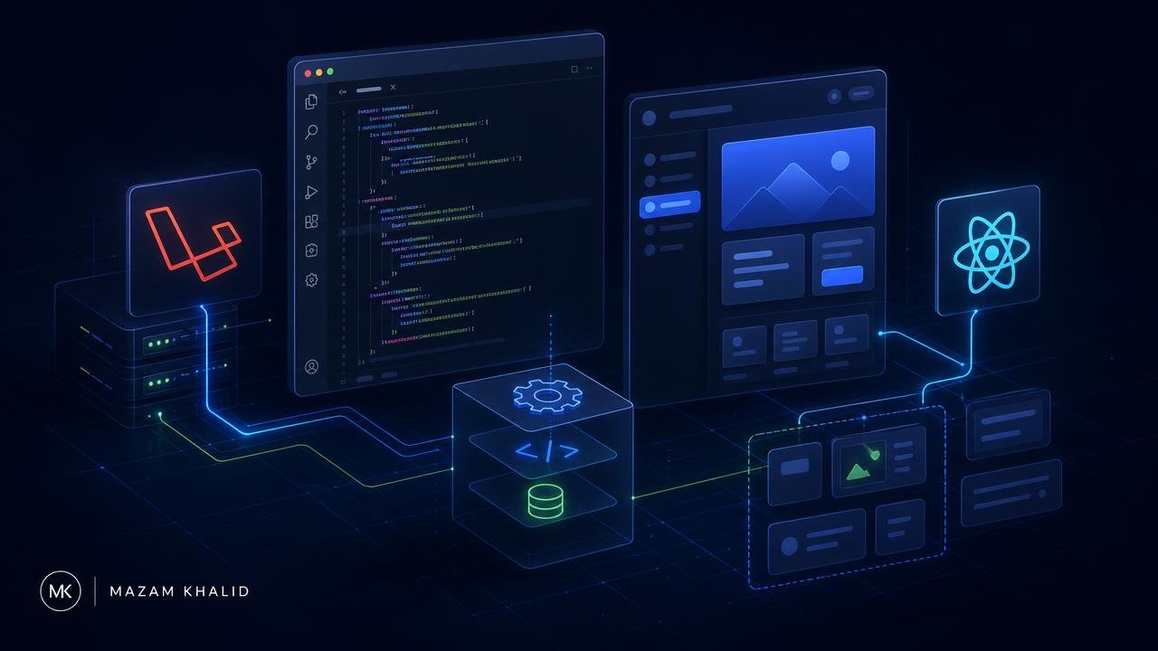 Custom Website Development — technical illustration by Mazam Khalid