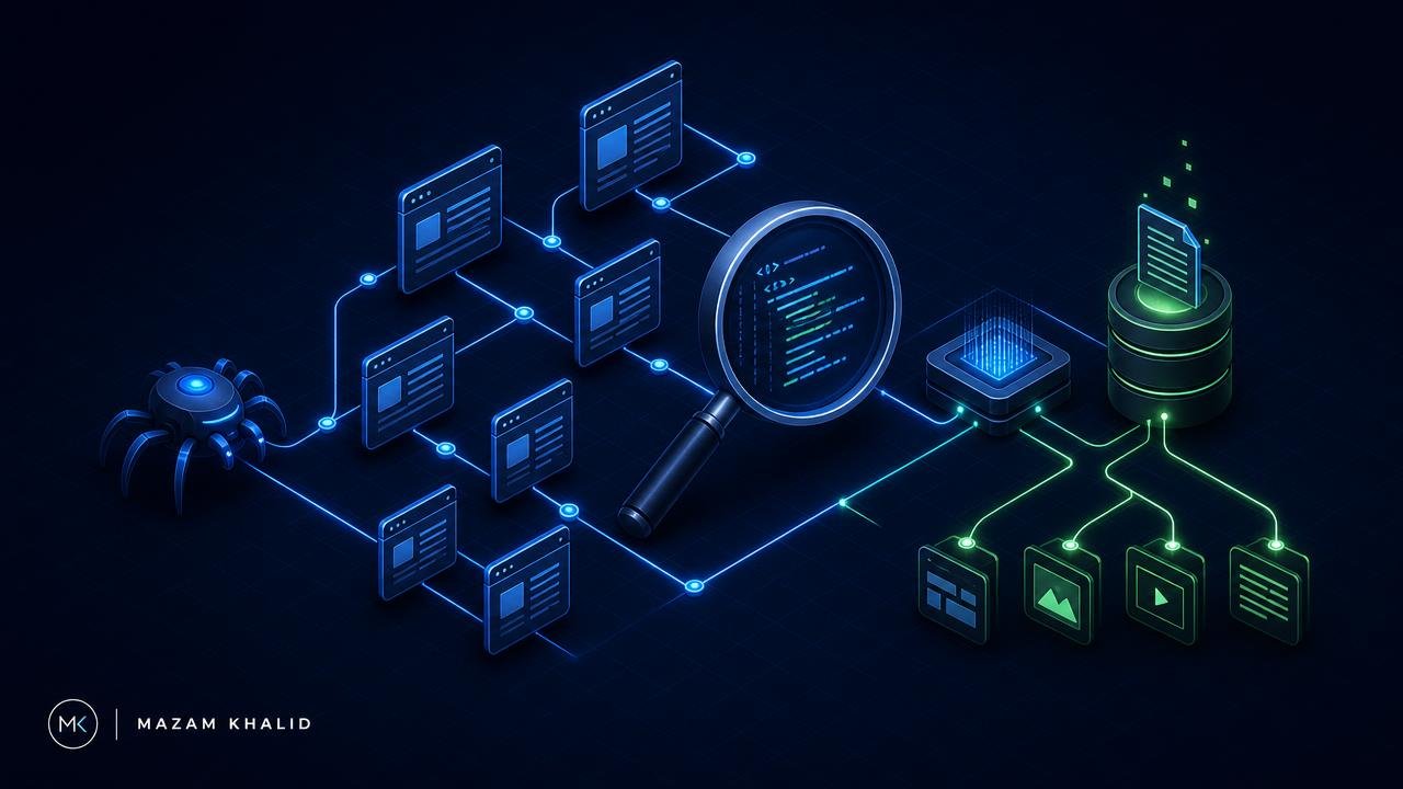 E-commerce Website Development — technical illustration by Mazam Khalid